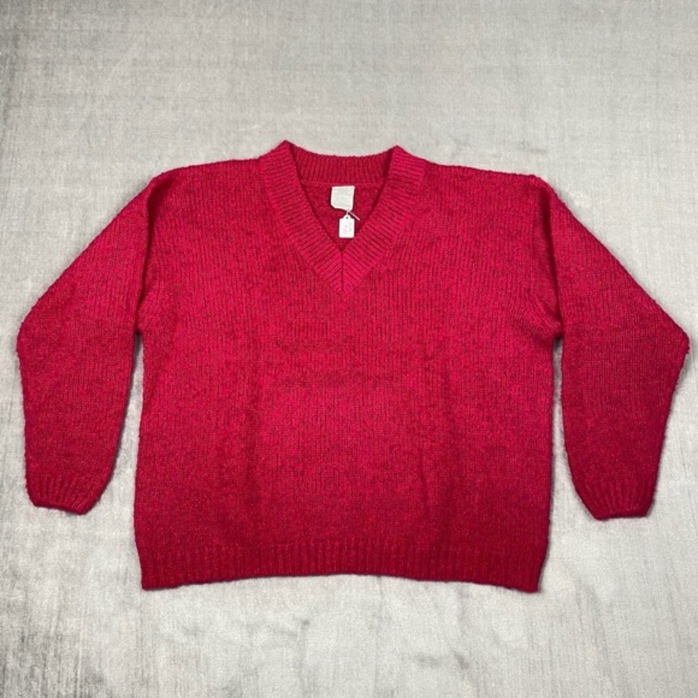 Vtg Partners Mervyns Womens Sweater L Pink Wool Blend Slouchy V Neck Chunky Boho